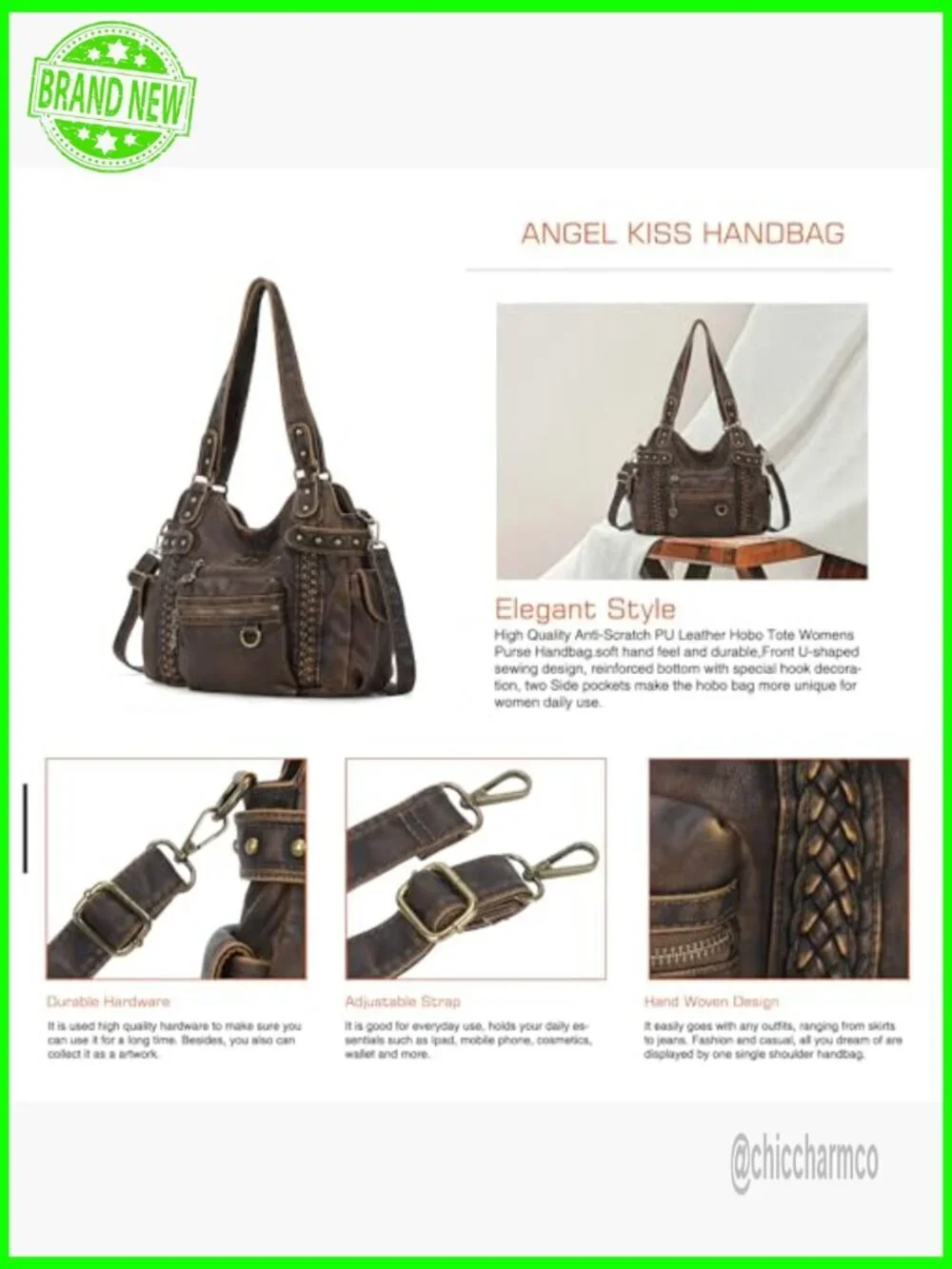 Soft PU Leather Hobo Shoulder Bag with Multiple Pockets